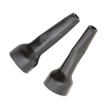 Pair of long captured Tekno RC 16mm front shock boots for MT48 2.0, black rubber design showing captured fit for dust protection