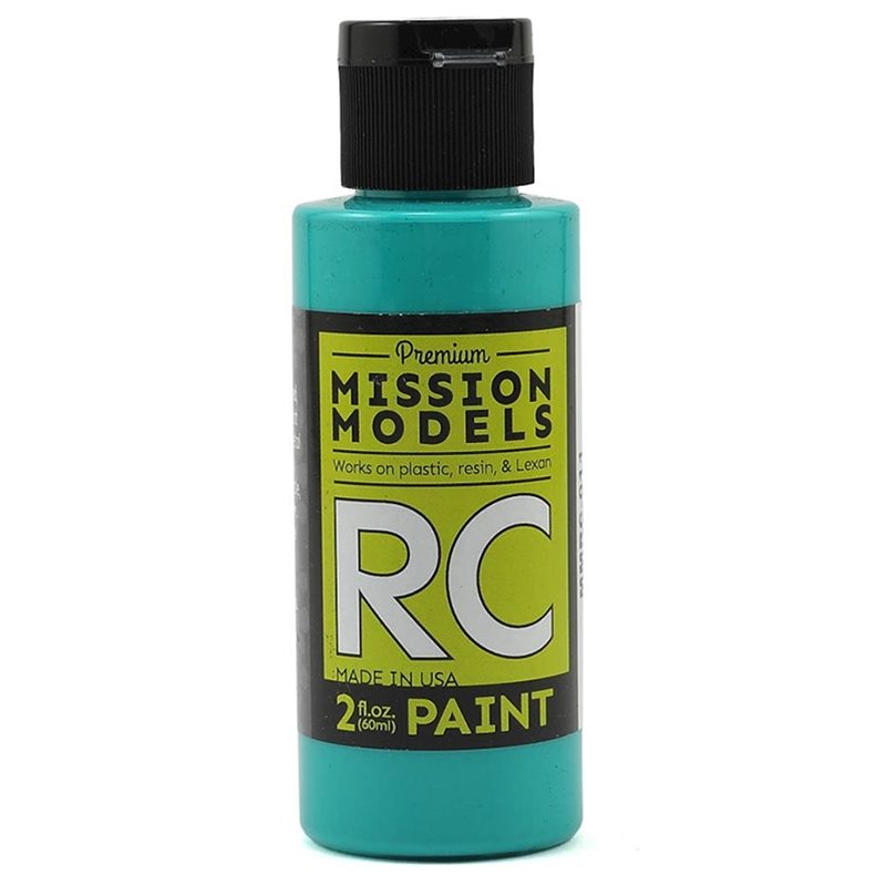 A 2oz bottle of Mission Models Aqua Blue Acrylic Lexan Body Paint